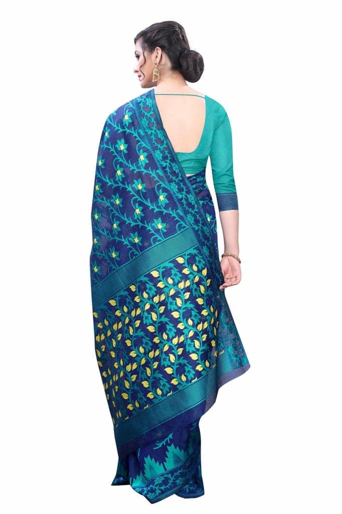 Silk Zone Women's Jamdani Cotton Blend Woven Saree view 5