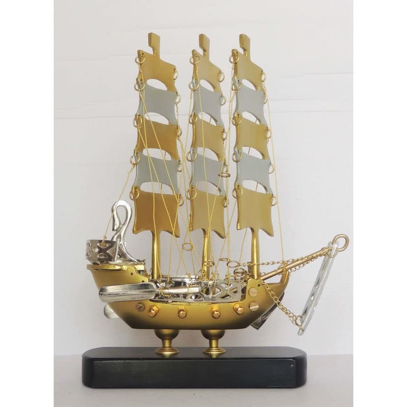 Brass Nautical Decorative Ship � Table Decor for Home & Office, Height : 13 Inch (MRMAS223 D) view 3