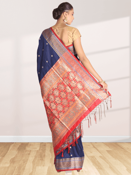 Navy Blue South Silk Saree view 2