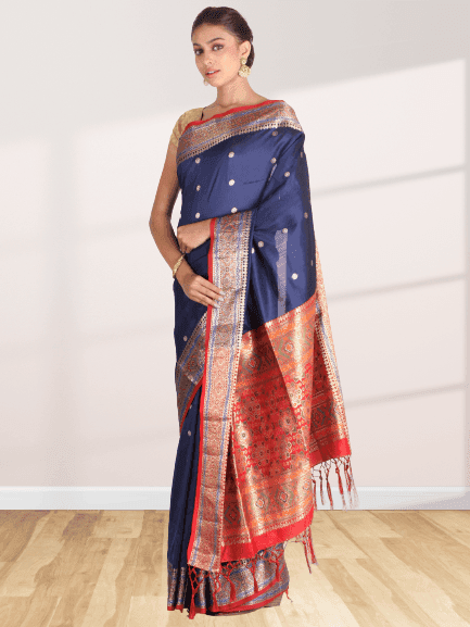 Navy Blue South Silk Saree view 3
