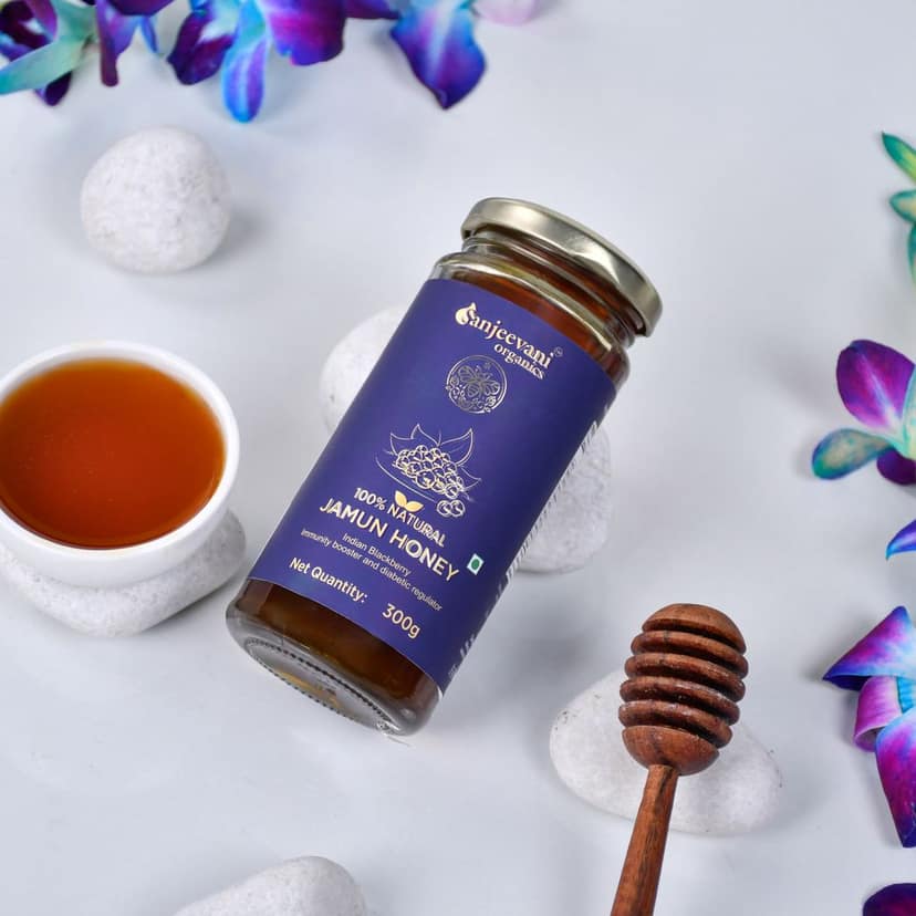 Sanjeevani Organics 100% Natural Jamun Honey, Monofloral – 300g (Unpasteurized Indian Blackberry Honey) view 5