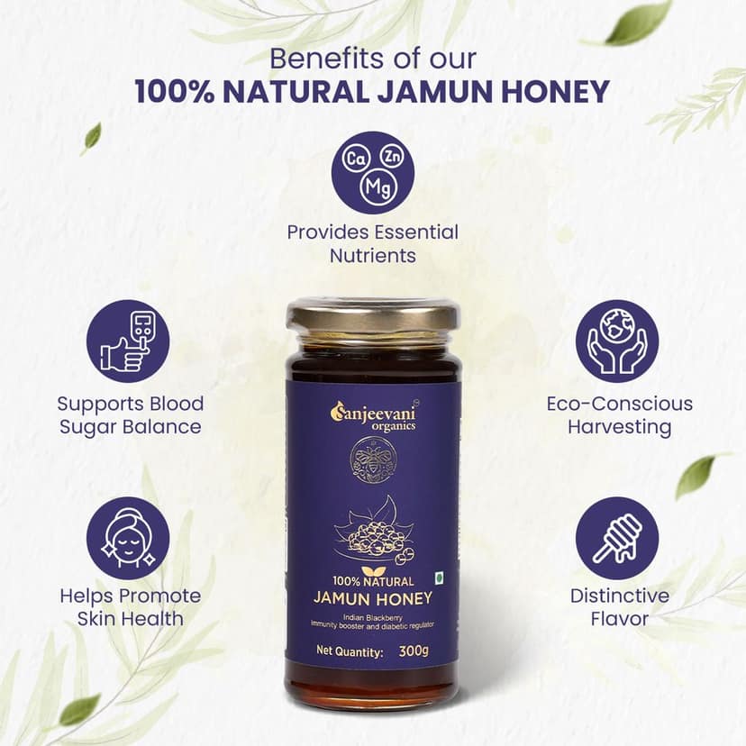 Sanjeevani Organics 100% Natural Jamun Honey, Monofloral – 300g (Unpasteurized Indian Blackberry Honey) view 6