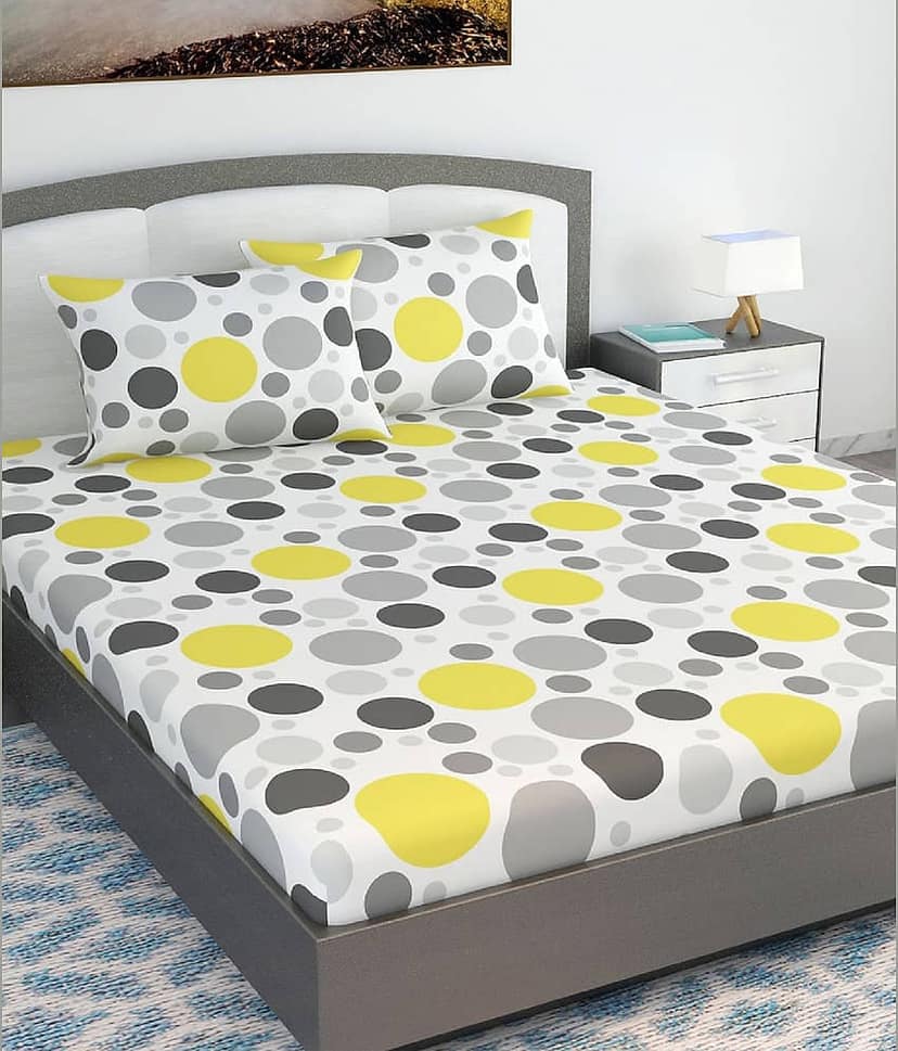 DIVINE CASA Cotton King Bedsheet ( Yellow )
