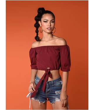 Chimpaaanzee Women's Polyester Knot Front Top ( Maroon )