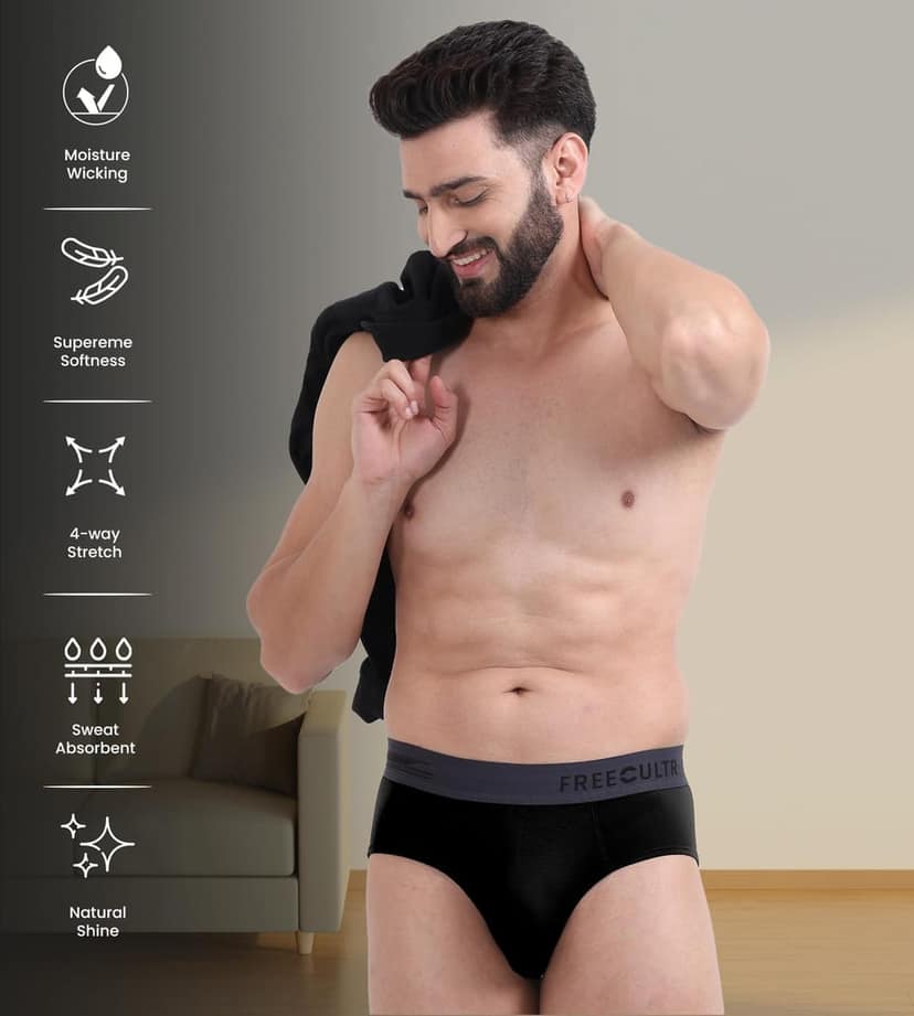 FREECULTR Men's Underwear Anti Bacterial Micromodal Airsoft Brief - Non Itch No Chaffing Sweat Proof Pack of 1-Pot Black view 5
