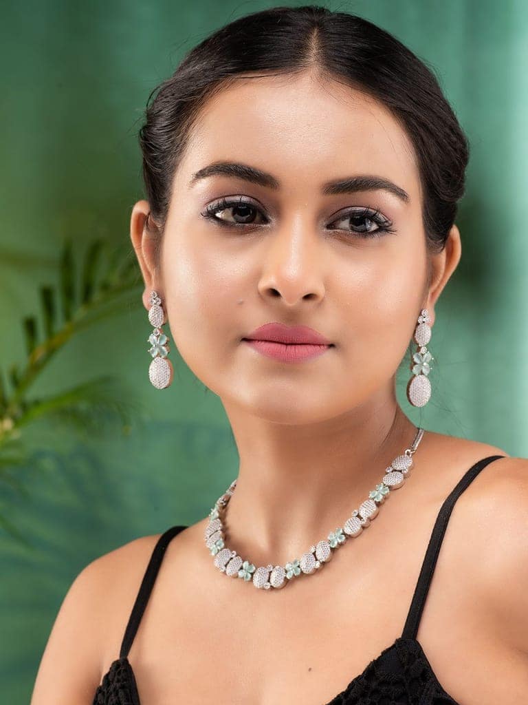 GoldPlated Lime green AD Studded Statement Jewellery Set view 2
