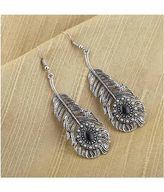 Silver Shine Dazzling Silver Peacock Feather Earrings for Women