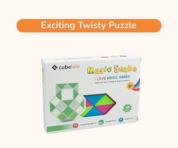 Cubelelo Magic Snake Rainbow Puzzle Cube (48 Wedges) | Twist and Turn Shape Creation Fun Game for Kids Boys Girls and Adults | Multicolor Brain Teaser Stress Buster Toy | for Ages 3 Years and Above