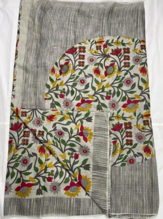 Odisha Block Print Cotton Saree Gray Floral Jaal
