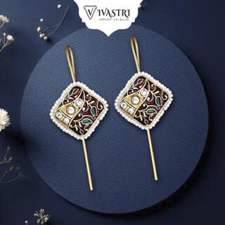 Vivastri Enamelled Polki Kundan Gold Plated Pearl Alloy Ear cuff,Cuff Earrings for Women & Girls - VIVA2810ERG