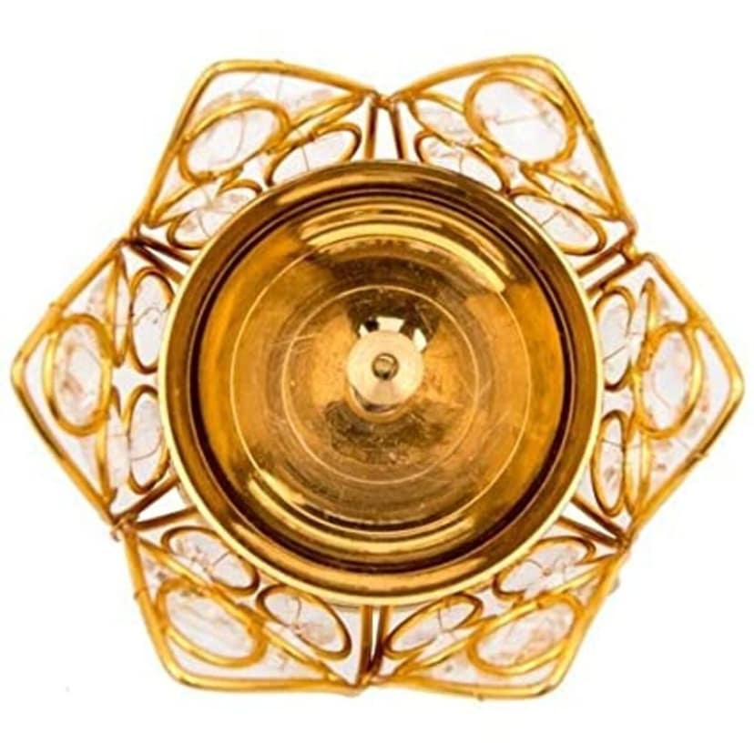 Gold Plated Brass with Crystal Lotus Flower Diya for Diwali Decoration and Home Decor view 2