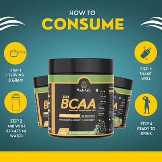 Wel-ark BCAA 2:1:1 Amino Proline | L-Leucine | L-Isoleucine | L-Valine (300 Gram) 60 Scoop (Black Currant Flavour)