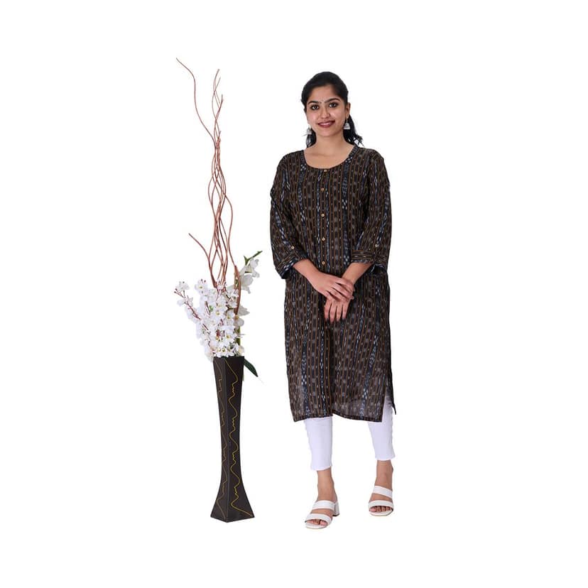 GHL GUENDICHA HAAT Sambalpuri Certified Handloom Women's Pure Cotton Round Neck Front Slit Kurta view 5