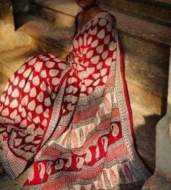 Kaisori Nandana Bagh Patti boota handblockprinted cotton saree view 3