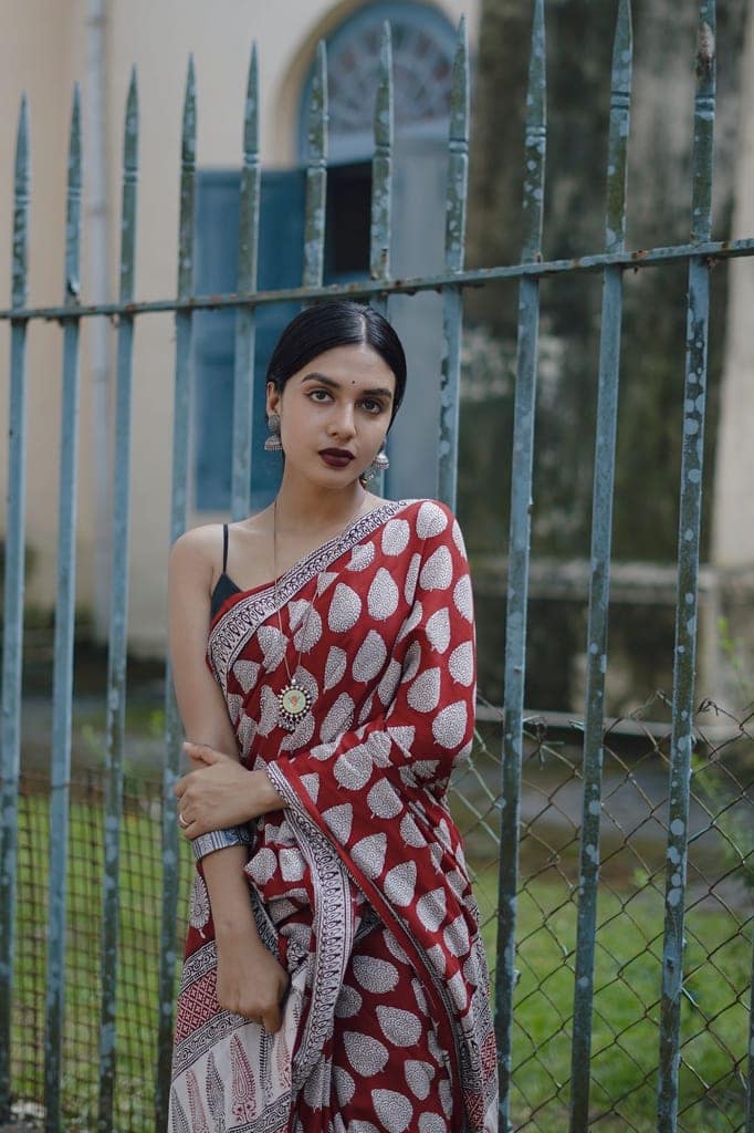 Kaisori Nandana Bagh Patti boota handblockprinted cotton saree view 6