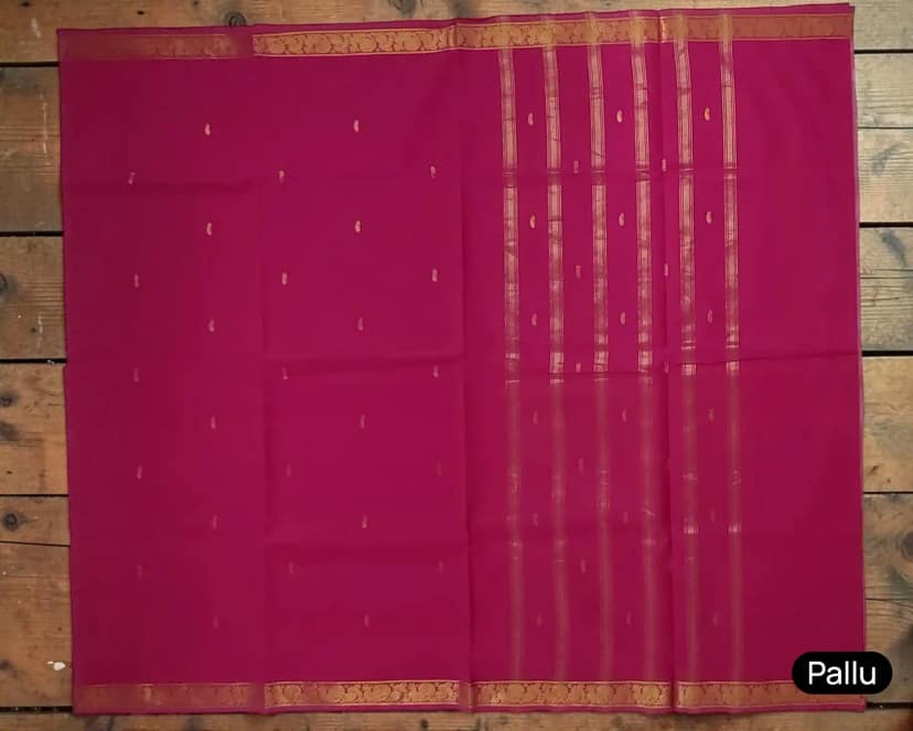 Magenta Pink Kanchipuram Cotton Saree with Golden Woven Border view 4