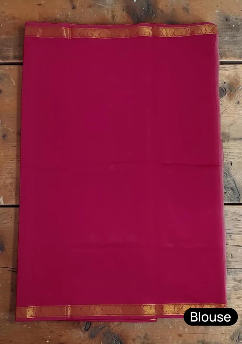 Magenta Pink Kanchipuram Cotton Saree with Golden Woven Border view 5