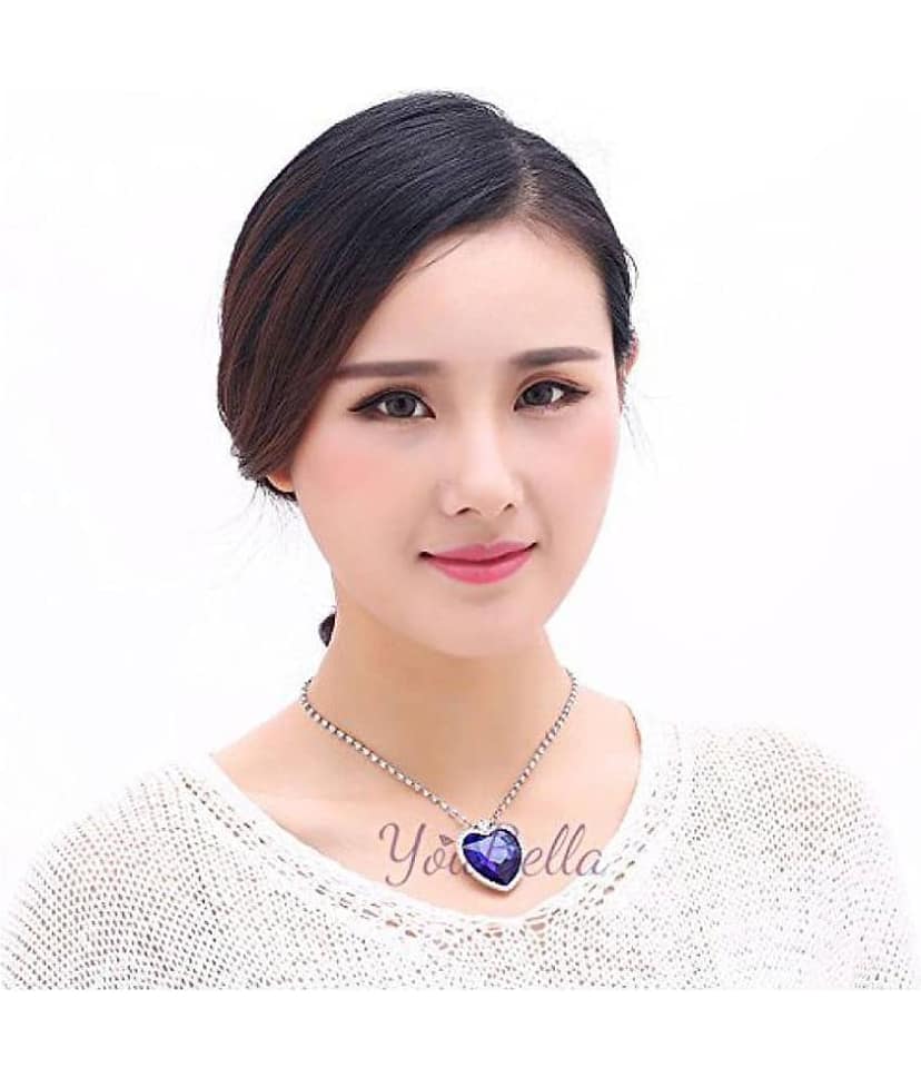 Valentine Gifts for Her : YouBella Jewellery Combo of Heart Crystal Pendant Necklace Set for Women and Girls, Gold Plated Rose Flower and Crystal Jewellery Bangle Bracelet for Girls view 2