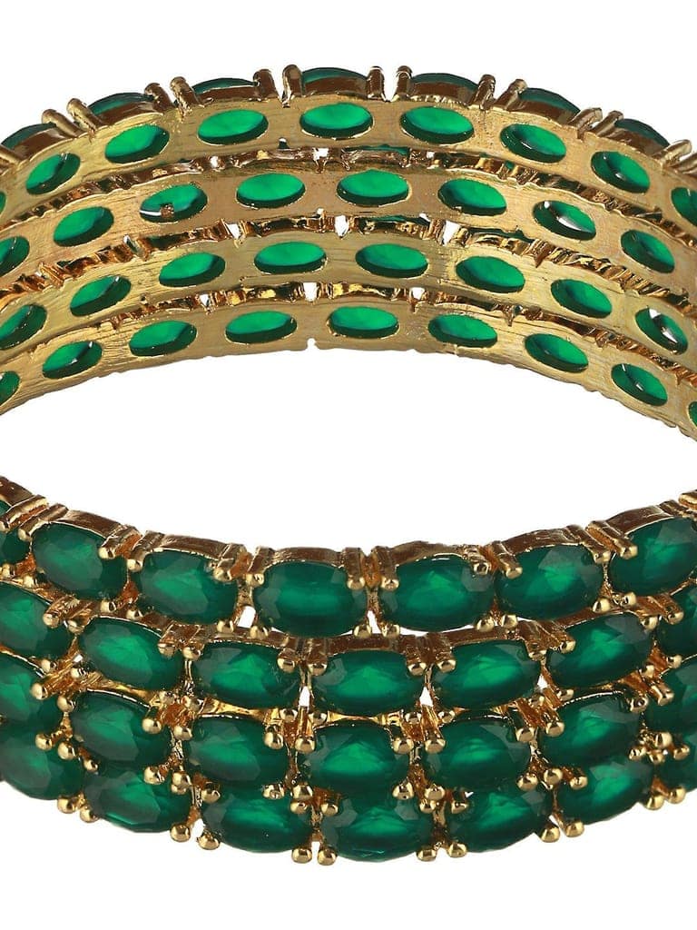 Gold Plated Set of 4 Green Emerald Stone Studded Bangles view 10