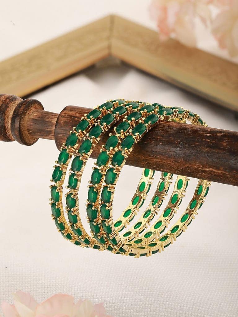 Gold Plated Set of 4 Green Emerald Stone Studded Bangles view 2