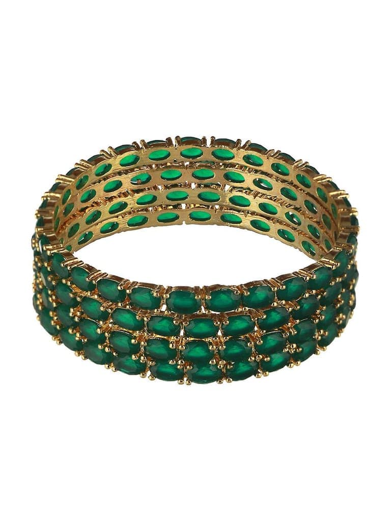 Gold Plated Set of 4 Green Emerald Stone Studded Bangles view 5