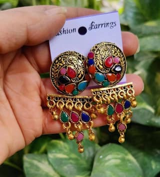 Pinapes Handcrafted Round Model Jhumka Earrings for a Stunning Look (Set of 2)