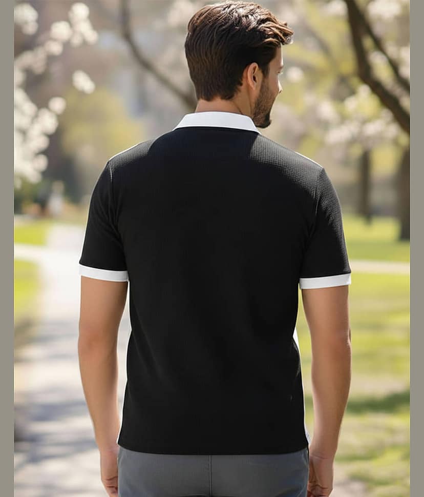 AOOSH Men Cotton Blend Regular Fit Self Design Polo T Shirt ( Coffee ) view 2