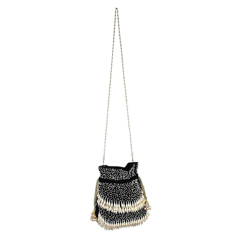 Party Wear Pearls Ethnic Potli Bag FHS Color Black view 5