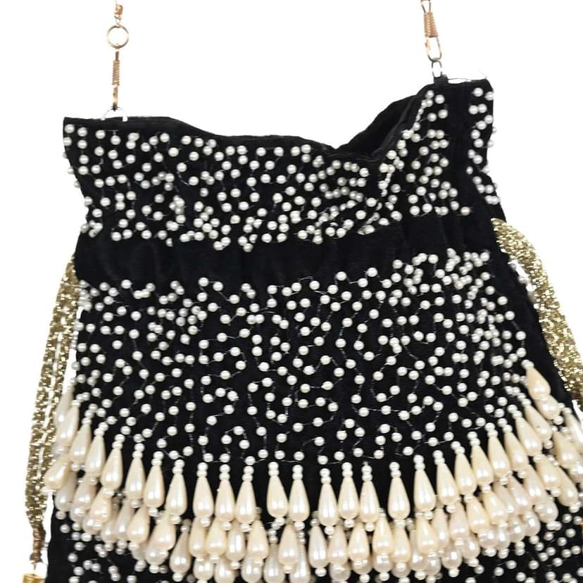 Party Wear Pearls Ethnic Potli Bag FHS Color Black view 6