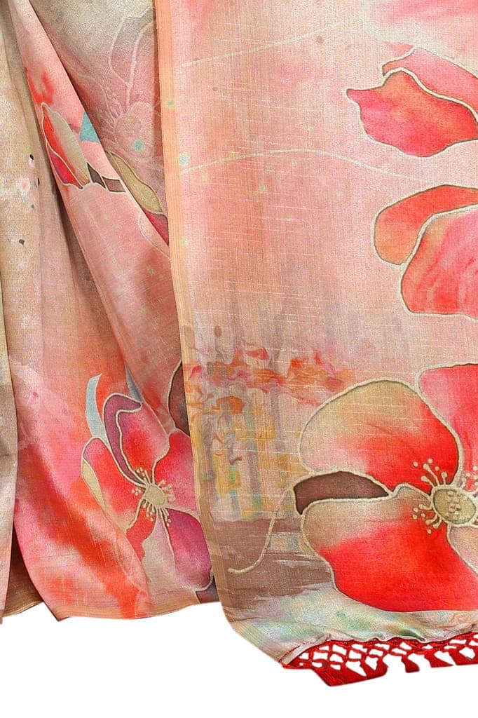 Silk Zone Women's Cotton Digital Printed Beige Saree With Unstitched Blouse Piece view 2