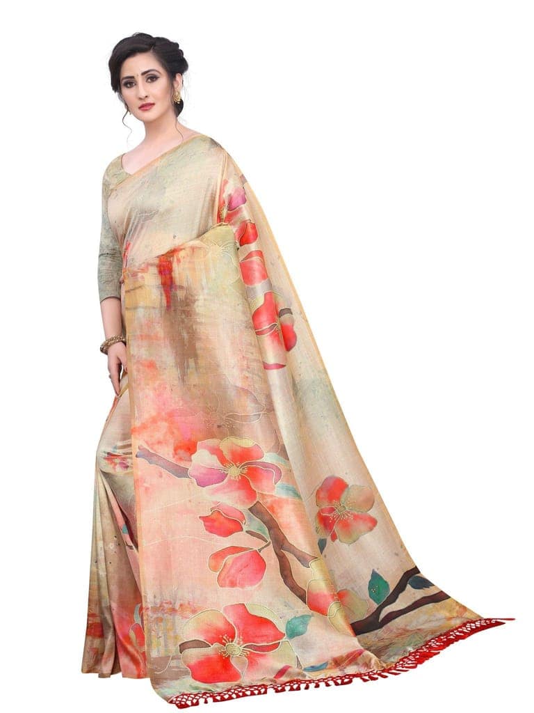 Silk Zone Women's Cotton Digital Printed Beige Saree With Unstitched Blouse Piece view 3