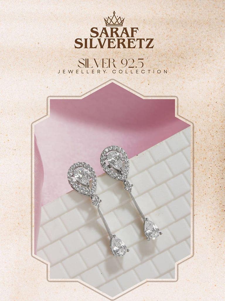 925 Sterling Silver Rhodium Plated Pear Drop Earrings view 3
