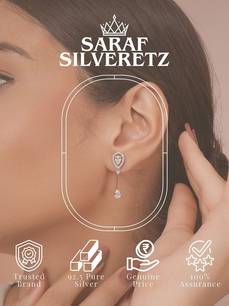 925 Sterling Silver Rhodium Plated Pear Drop Earrings view 6
