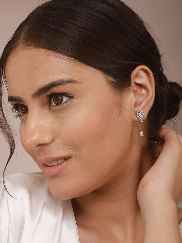 925 Sterling Silver Rhodium Plated Pear Drop Earrings view 7