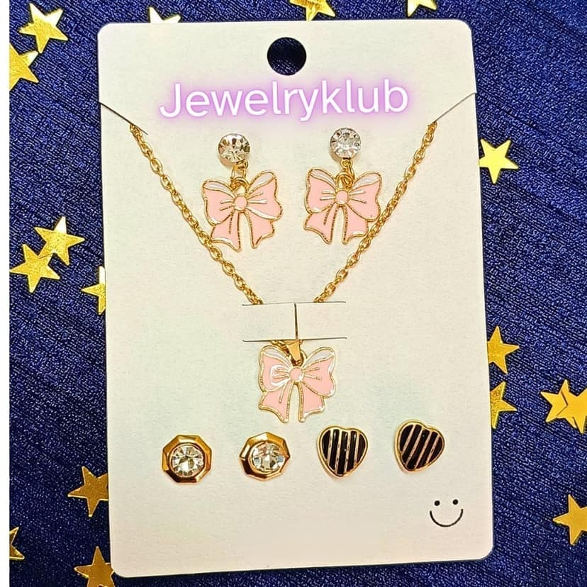 Jewelryklub Gold Plated Jewelry Set Combo Of 1 Pendant Chain Necklace + 3 Pairs Stud Earrings For Women and Girls (Design A) view 3