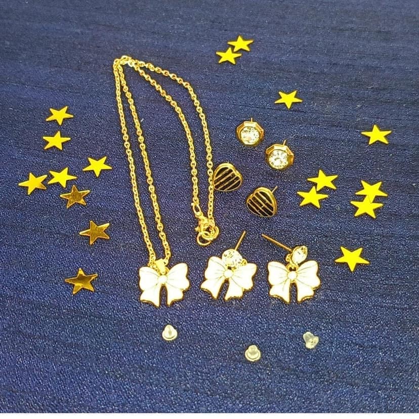 Jewelryklub Gold Plated Jewelry Set Combo Of 1 Pendant Chain Necklace + 3 Pairs Stud Earrings For Women and Girls (Design A) view 4