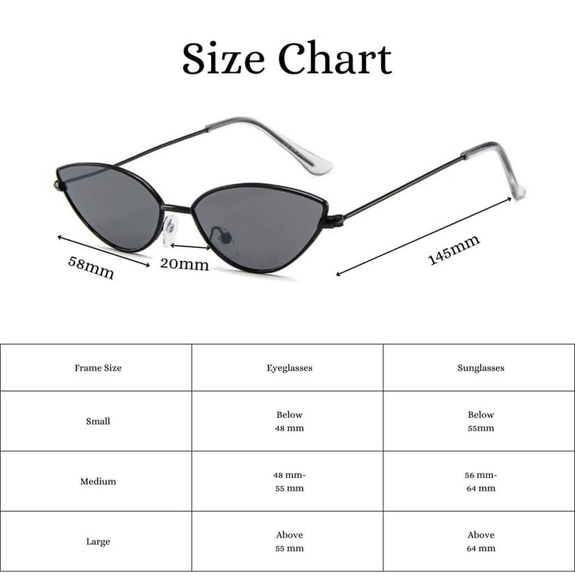 4Flaunt Full Rim Metal Frame Retro Narrow Cute, Stylish & Trending Oval Cat Eye Sunglasses For Women | 100% UV Protected | Medium (58-20-145mm) (C1 - Black Frame/Black Lens) view 5