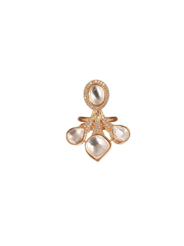 Antique Gold Plated Kundan Studded Intricate Solitaire Finger Rings view 2