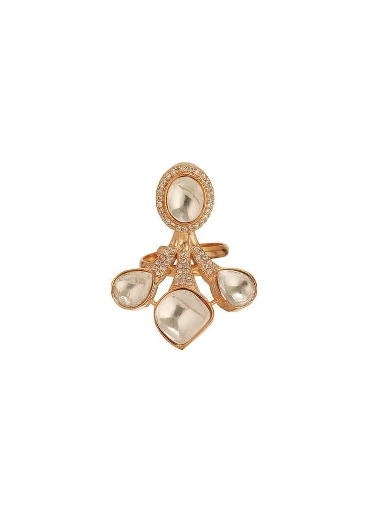 Antique Gold Plated Kundan Studded Intricate Solitaire Finger Rings view 7