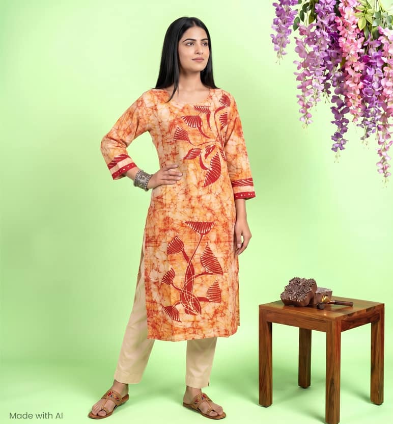 Handcrafted Batik Printed Readymade Cotton Kurta