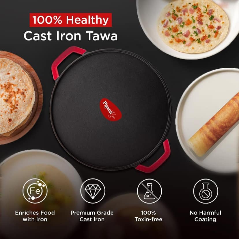 Pigeon Imperi Cast Dosa Pre-Seasoned Iron Tawa 300mm, Induction Base - Black view 2