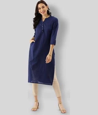 Divena - Blue Cotton Women's Straight Kurti