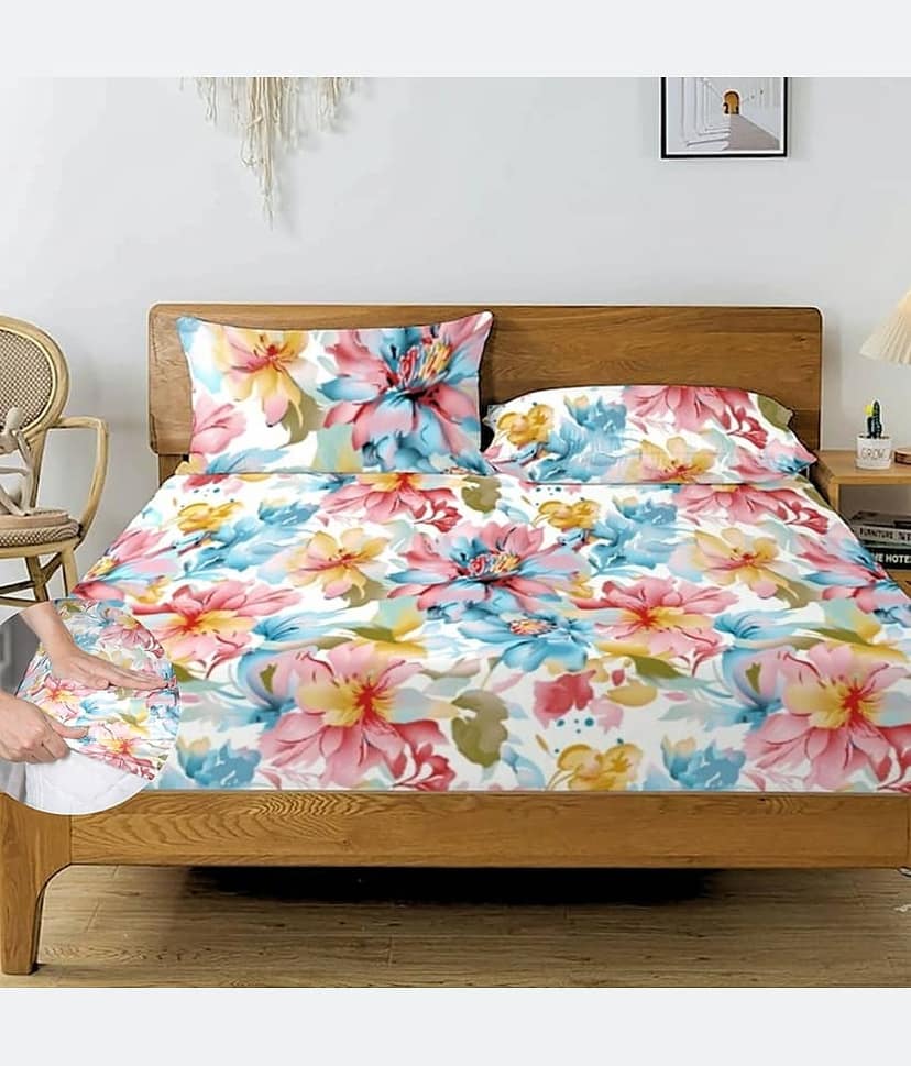 Apala Microfibre Floral Printed Fitted 1 Bedsheet with 2 Pillow Covers ( King Size ) - Multi