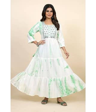 SARRAS Cotton Printed Flared Women's Kurti - Green ( Pack of 1 )