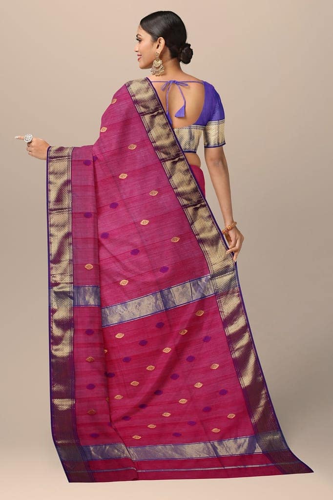 Wine Red Buta Handwoven Sausar Silk Saree with Zari Border SKU-BS10030 view 2
