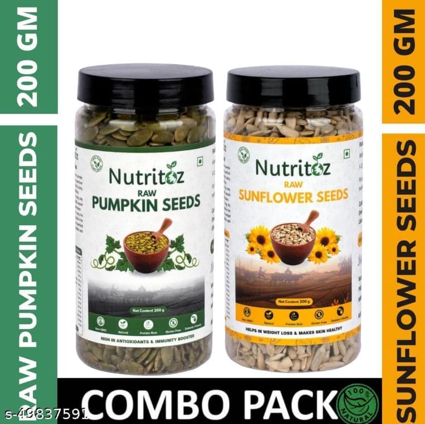Nutritoz Natural Sunflower & Pumpkin Seeds Combo for Healthy heart, Restful sleep, Boosted energy and Weight management with other Health Benefits (400 g, Pack of 2)