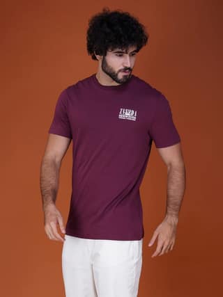 Round Neck Branded Cotton Jersey T-Shirt for Men Maroon