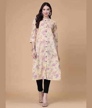 GOD BLESS Cotton Printed Front Slit Women's Kurti - Yellow ( Pack of 1 )