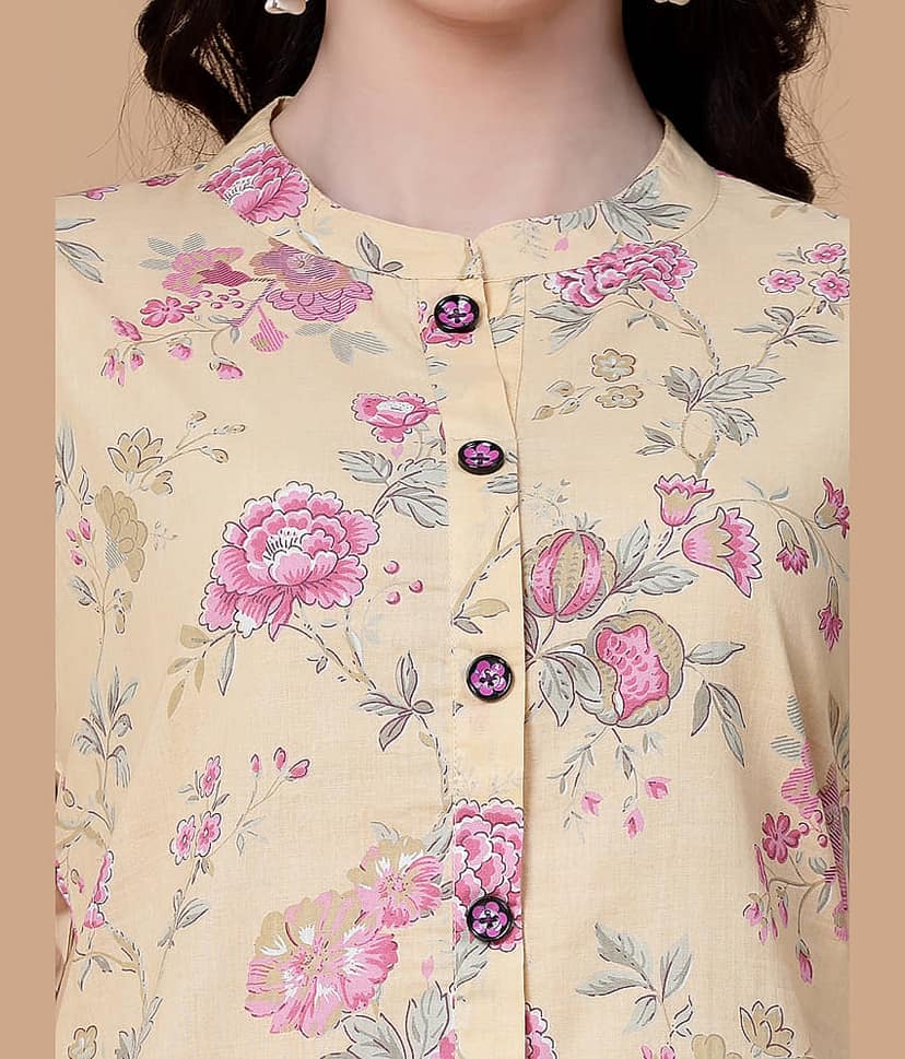 GOD BLESS Cotton Printed Front Slit Women's Kurti - Yellow ( Pack of 1 ) view 2