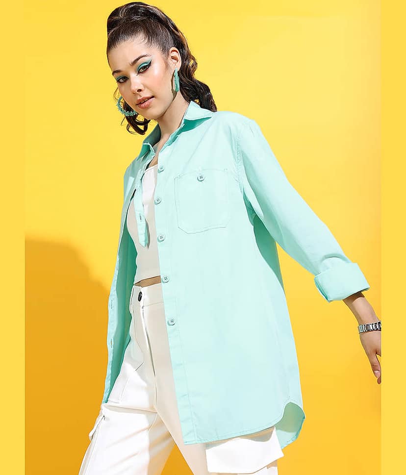 Tokyo Talkies Women Printed Cotton Shirt ( Blue ) view 5